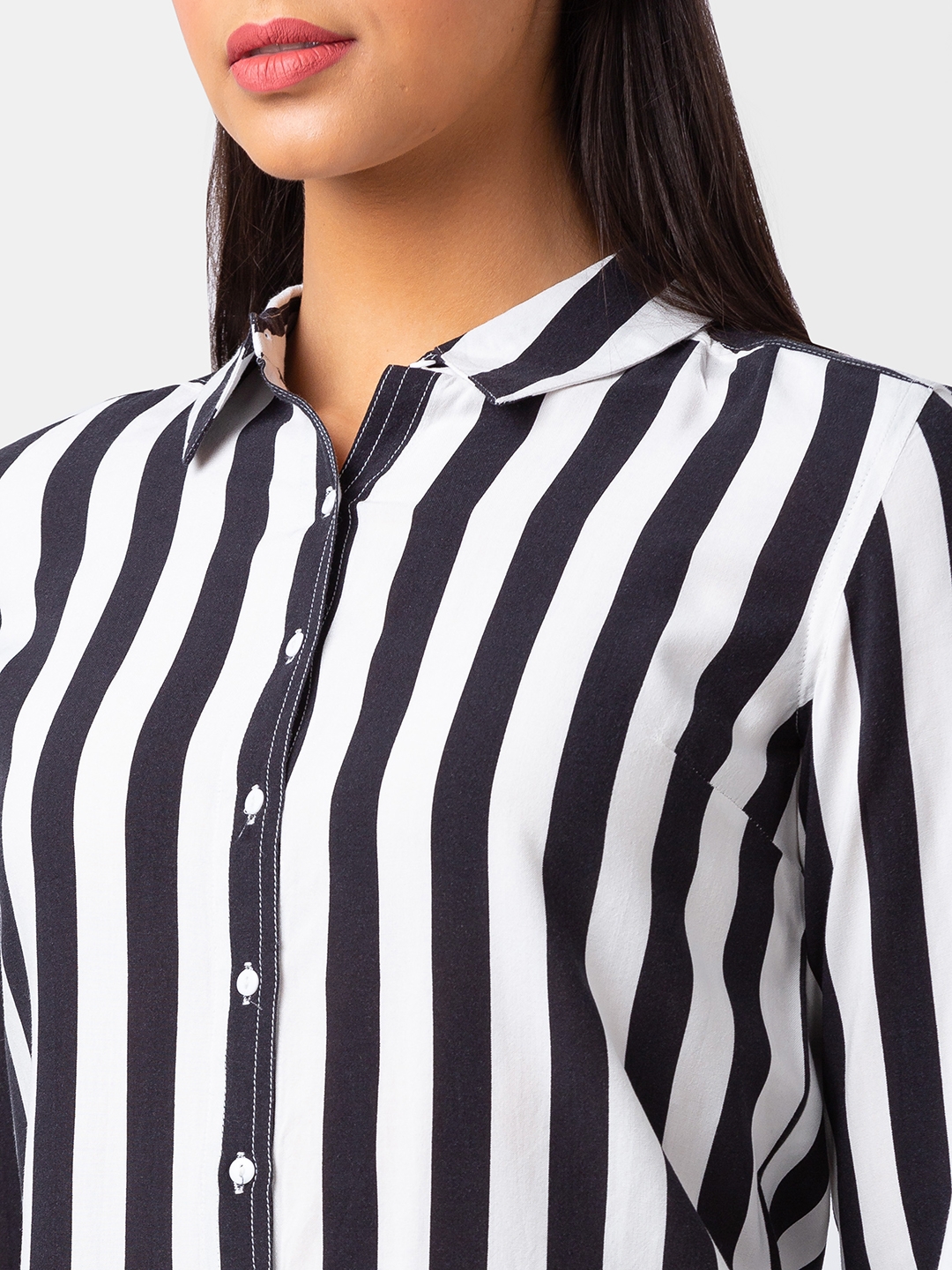spykar | Spykar Women Black Reyon Regular Fit Striped Shirt 4