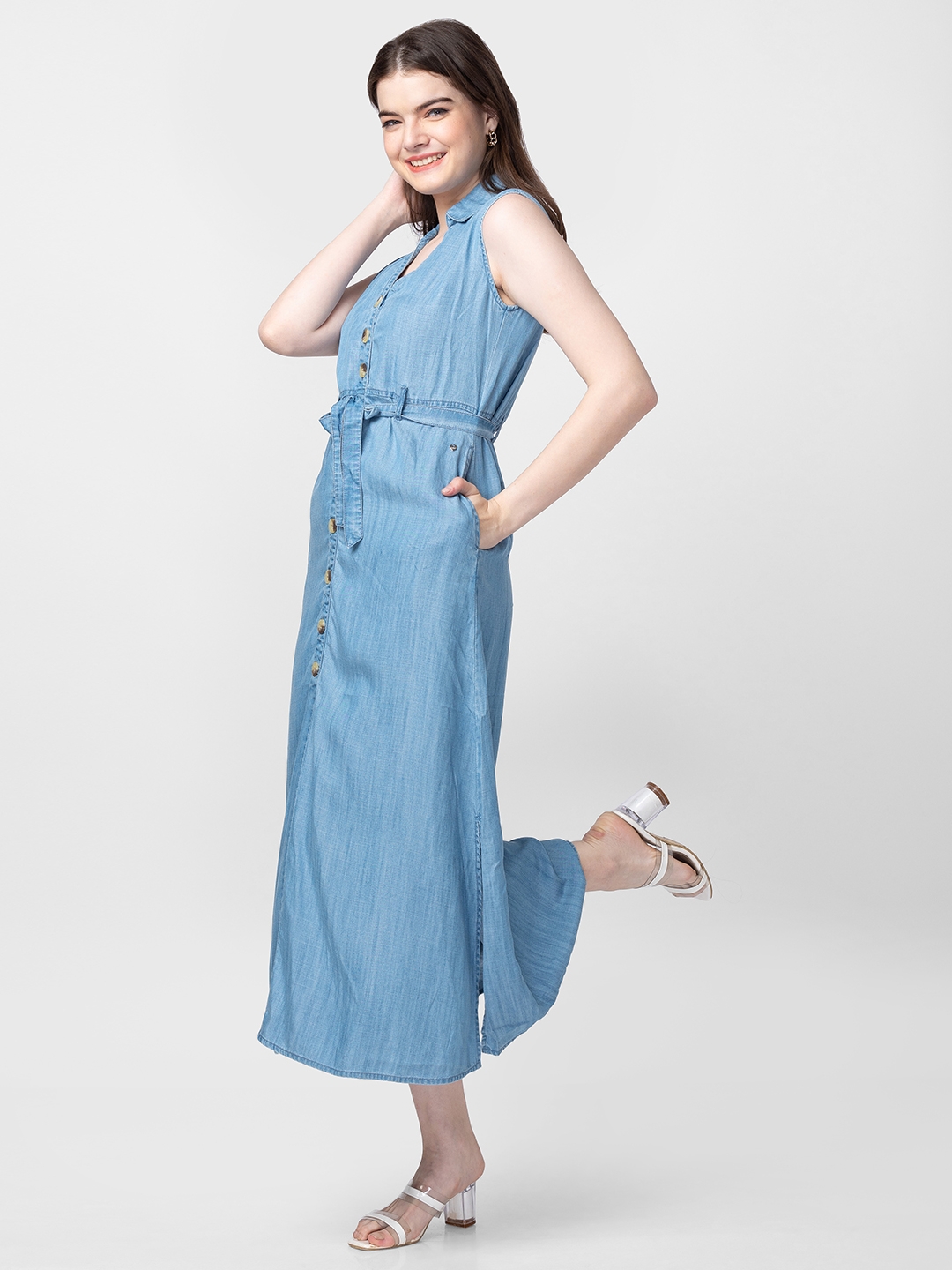Amazon.com: Women's Scoop Neck Zip Up Denim Tank Dress Sleeveless Strap  Side Slit Bodycon Midi Jean Dresses, Blue 1, Small : Clothing, Shoes &  Jewelry