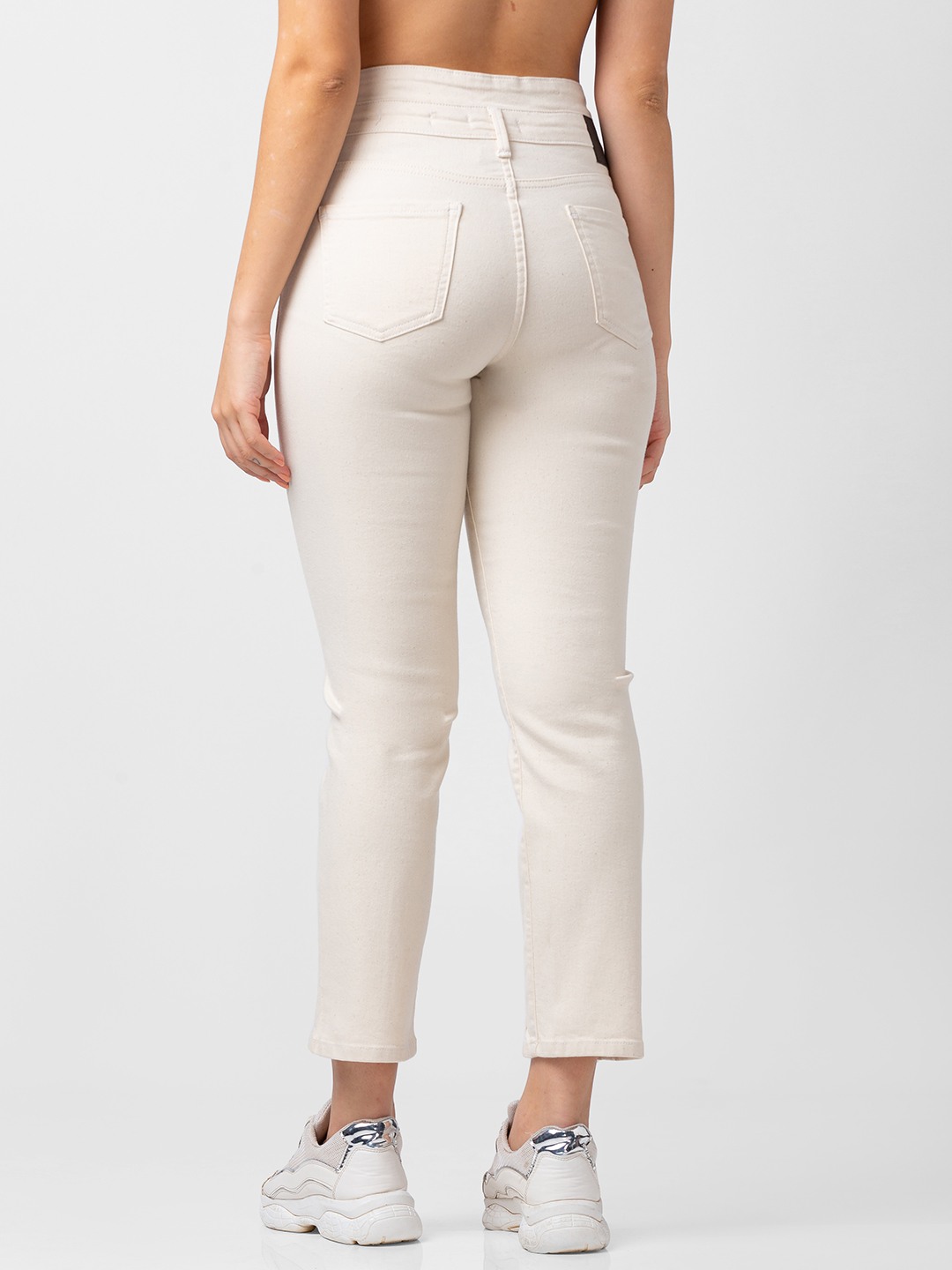 Women's White Lycra Solid Jeans