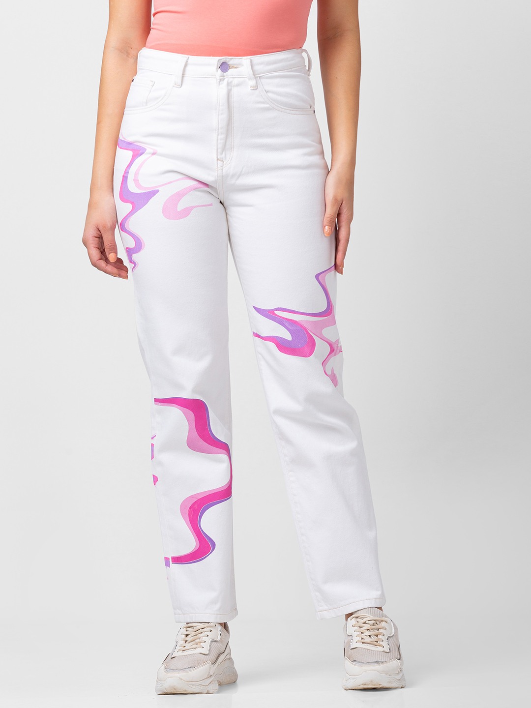 Women's White Lycra Solid Jeans