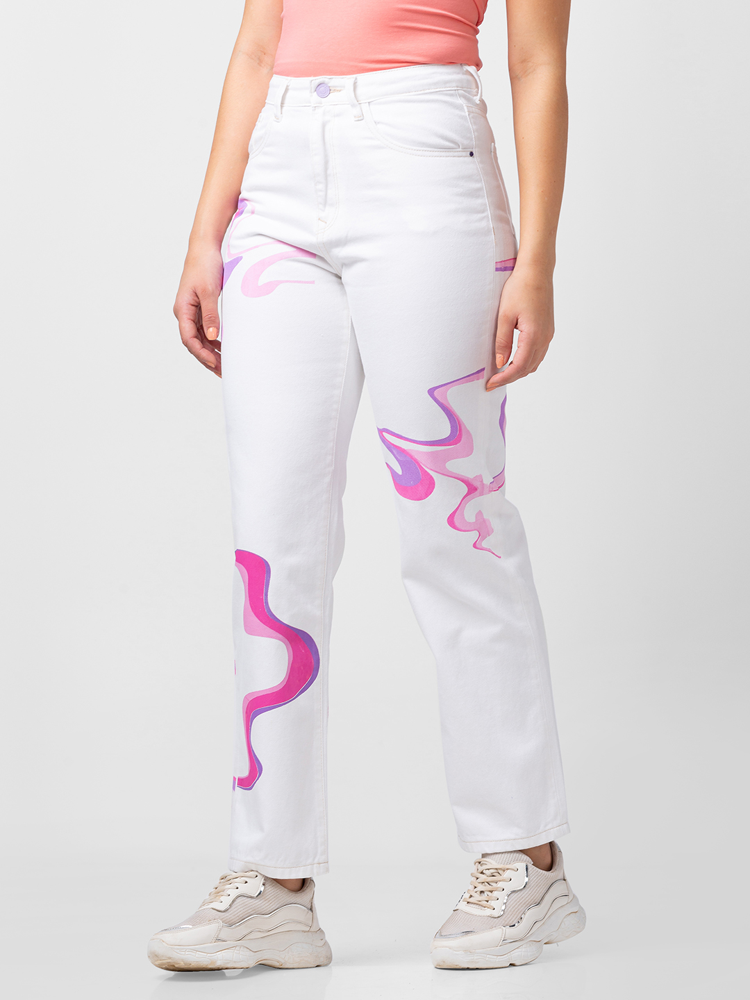 Women's White Lycra Solid Jeans