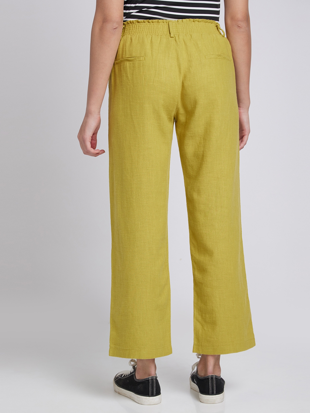 spykar | Women's Yellow Linen Solid Trousers 2