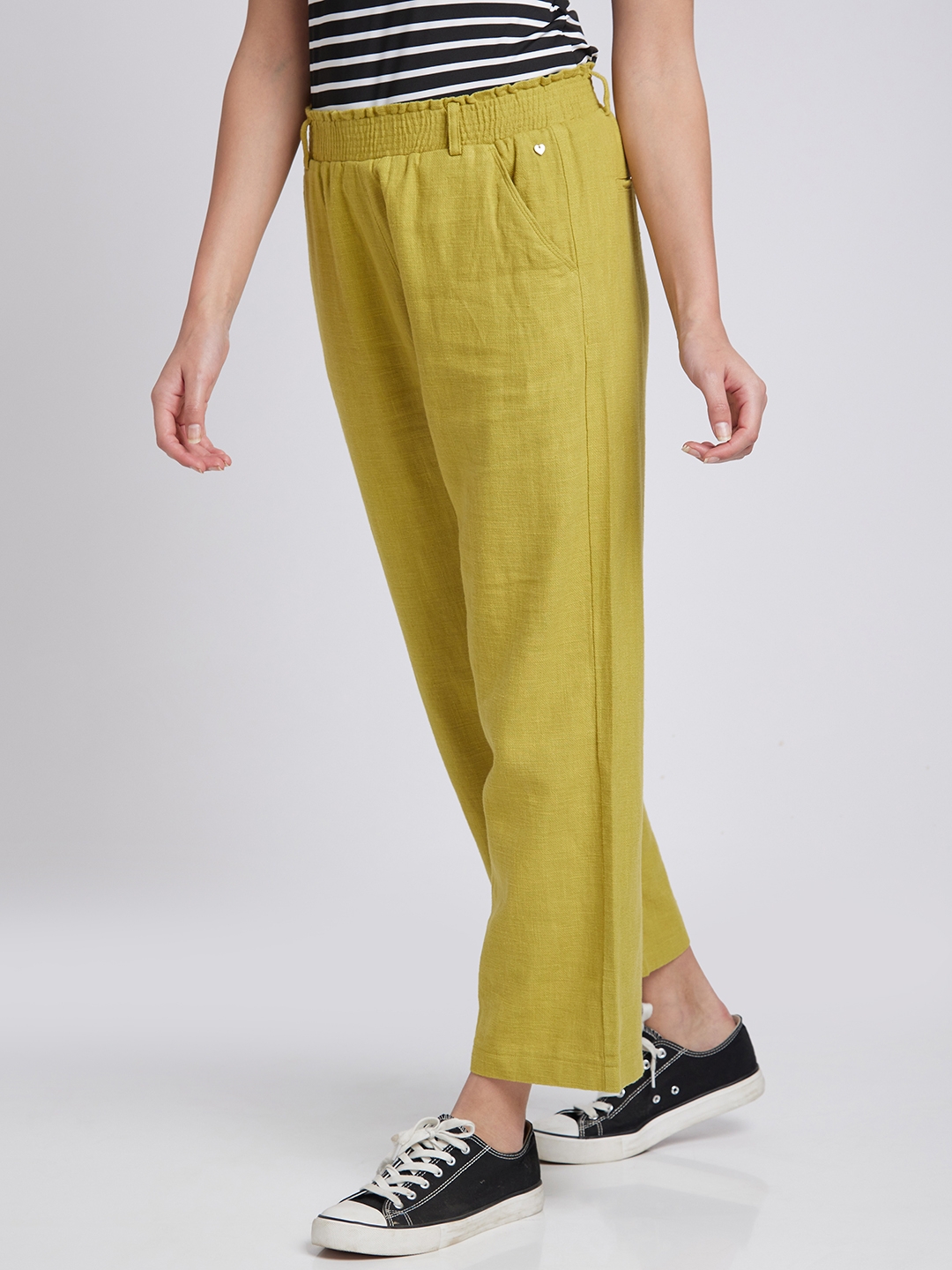 spykar | Women's Yellow Linen Solid Trousers 3