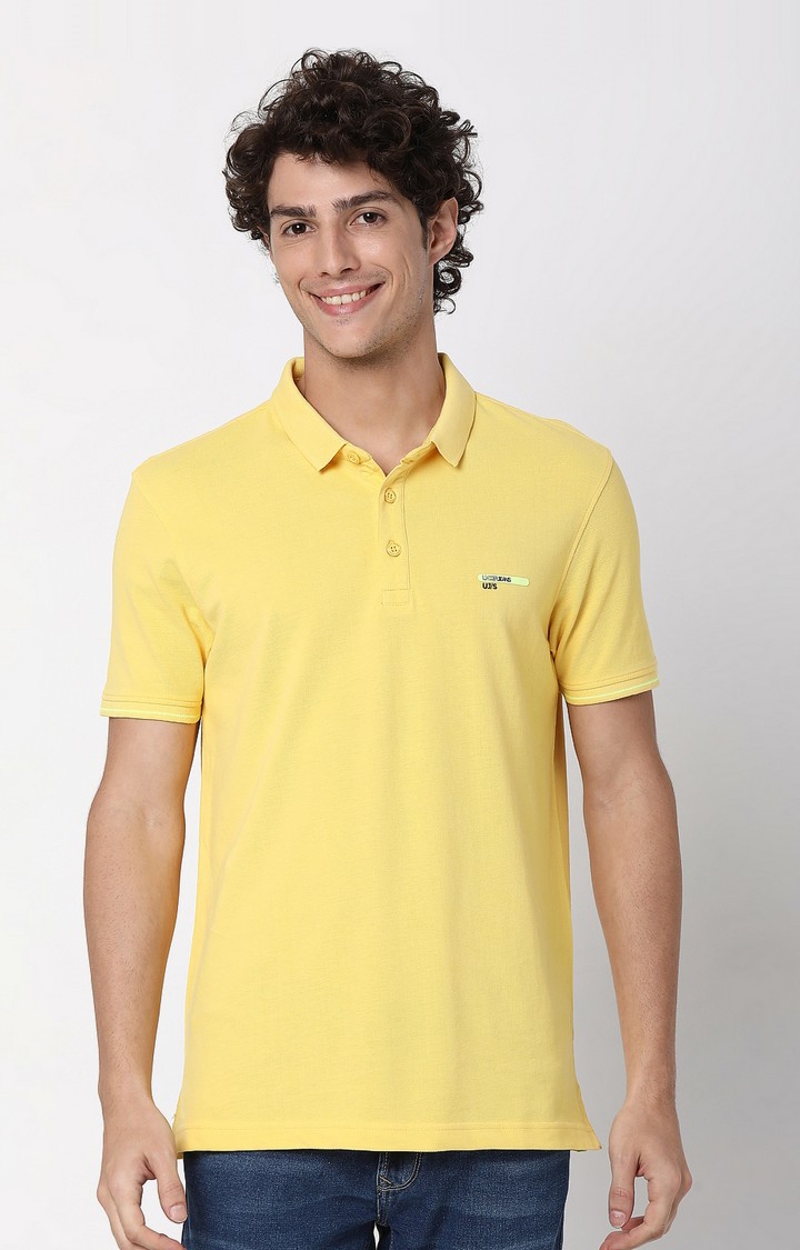 spykar | Men's Yellow Cotton Solid Polos 0