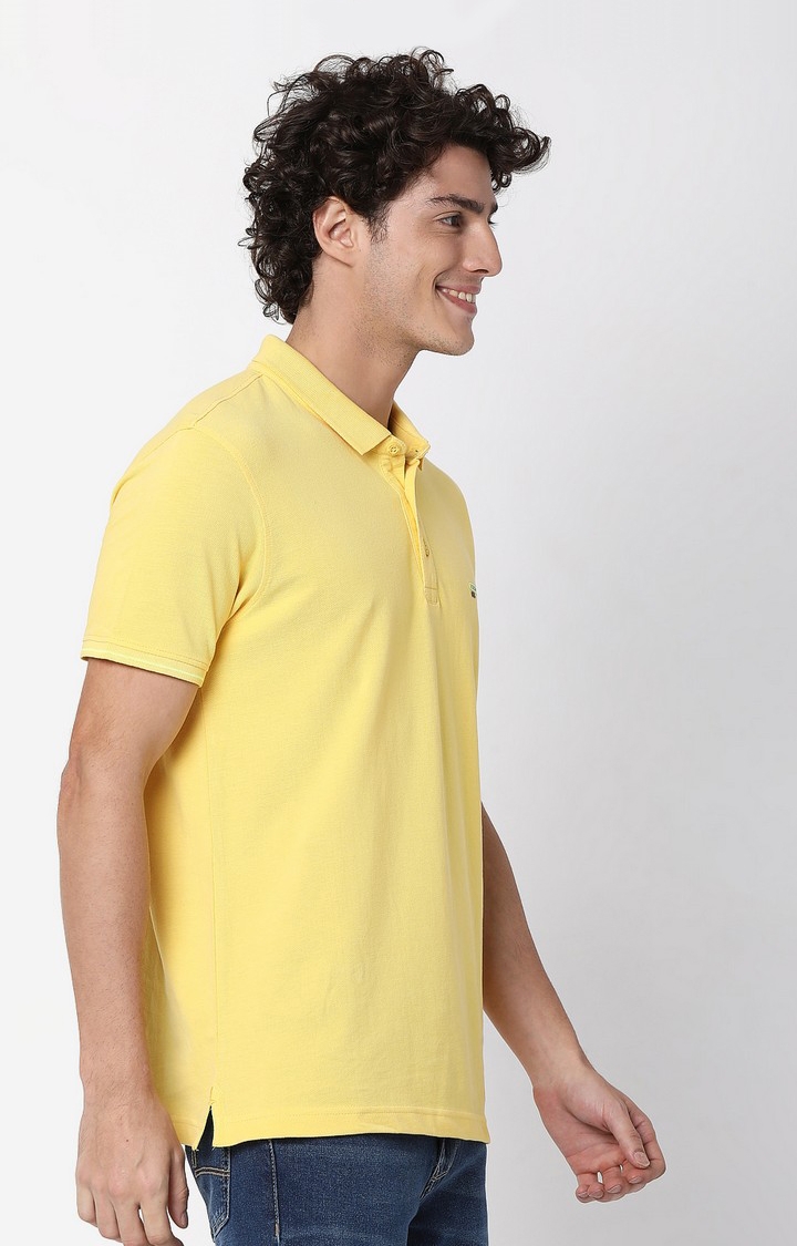 spykar | Men's Yellow Cotton Solid Polos 2