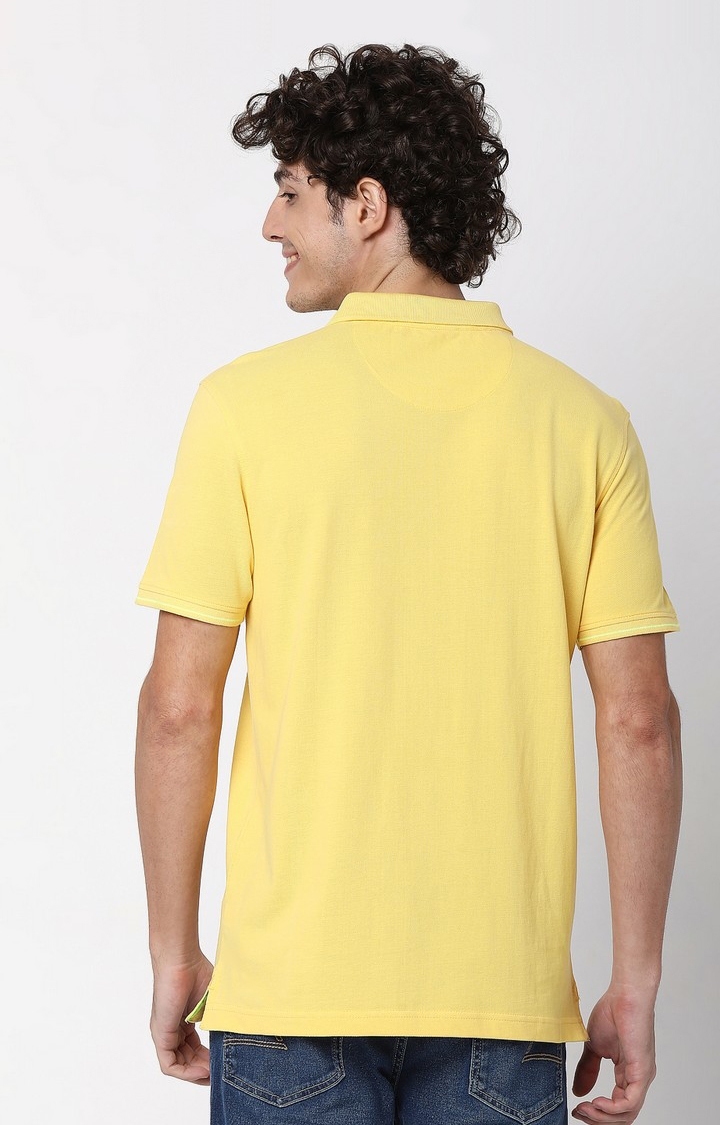 spykar | Men's Yellow Cotton Solid Polos 3
