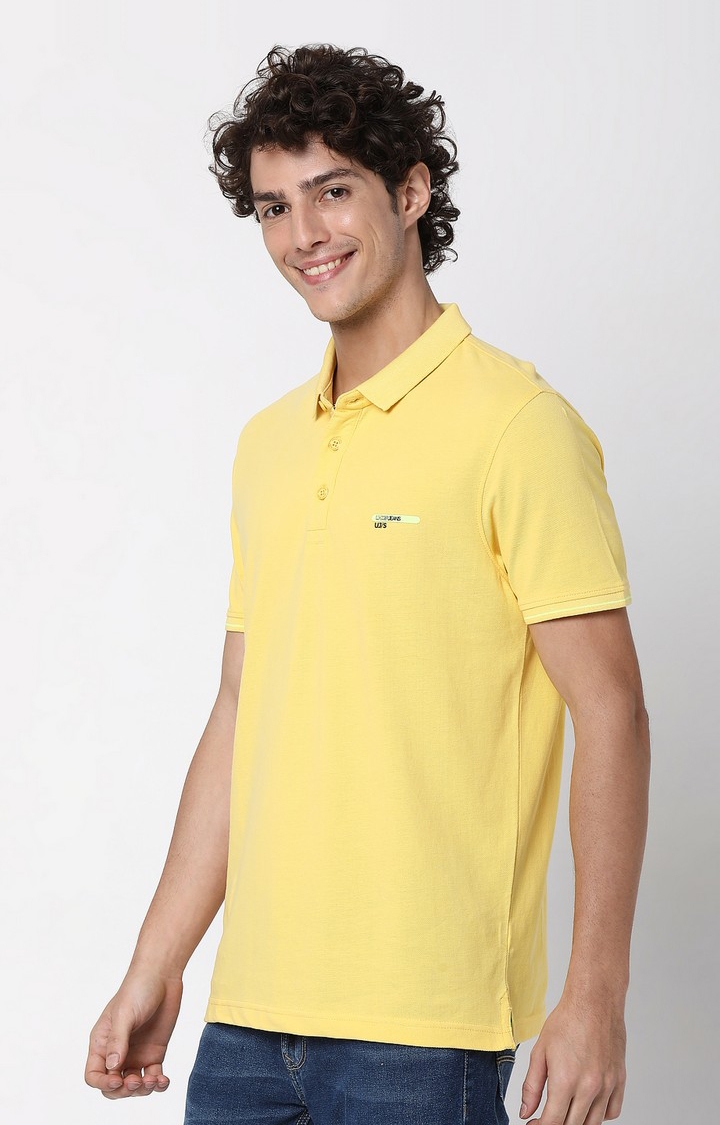 spykar | Men's Yellow Cotton Solid Polos 1