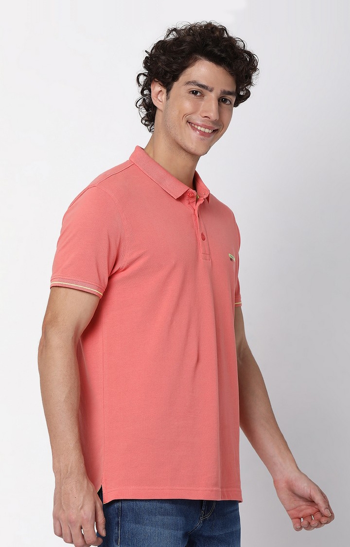 spykar | Men's Pink Cotton Solid Polos 2