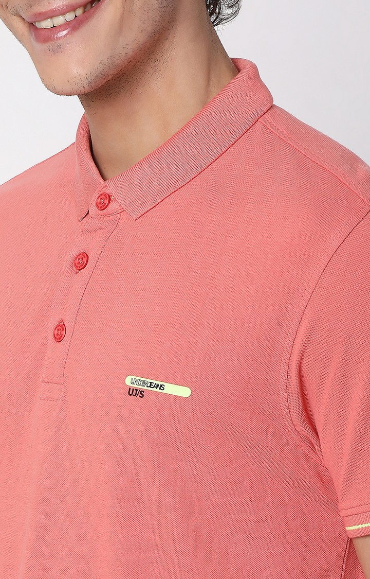 spykar | Men's Pink Cotton Solid Polos 4