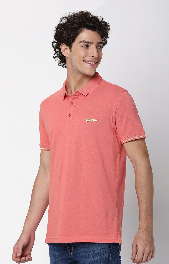spykar | Men's Pink Cotton Solid Polos 1