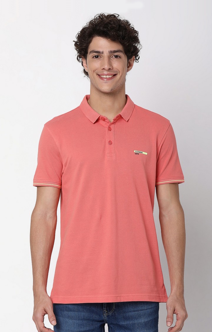 spykar | Men's Pink Cotton Solid Polos 0