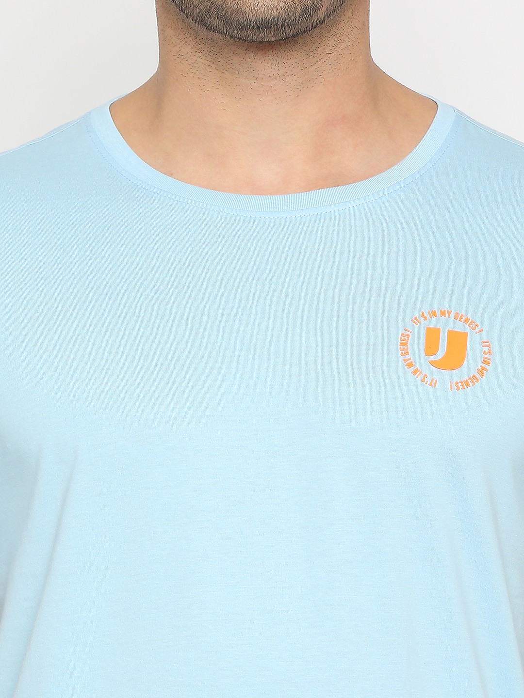 Underjeans by Spykar Men POWDER BLUE Cotton Round Neck Plain Tshirt
