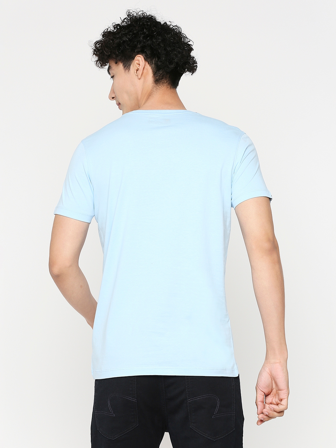 Spykar | Underjeans by Spykar Men Powder Blue Cotton Half Sleeve Printed Tshirt 3