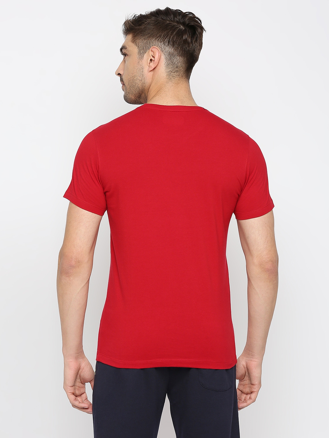 spykar | Underjeans by Spykar Men Deep Red Cotton Round Neck Plain Tshirt 3
