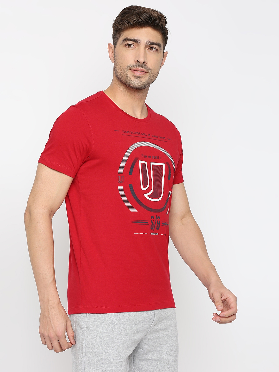 spykar | Underjeans by Spykar Men Deep Red Cotton Round Neck Printed Tshirt 2