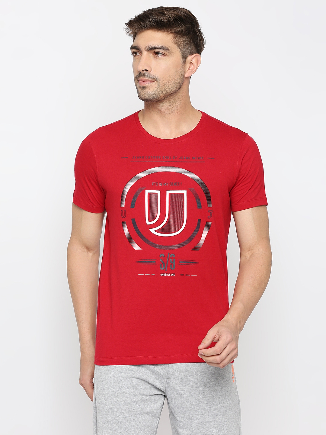 spykar | Underjeans by Spykar Men Deep Red Cotton Round Neck Printed Tshirt 0
