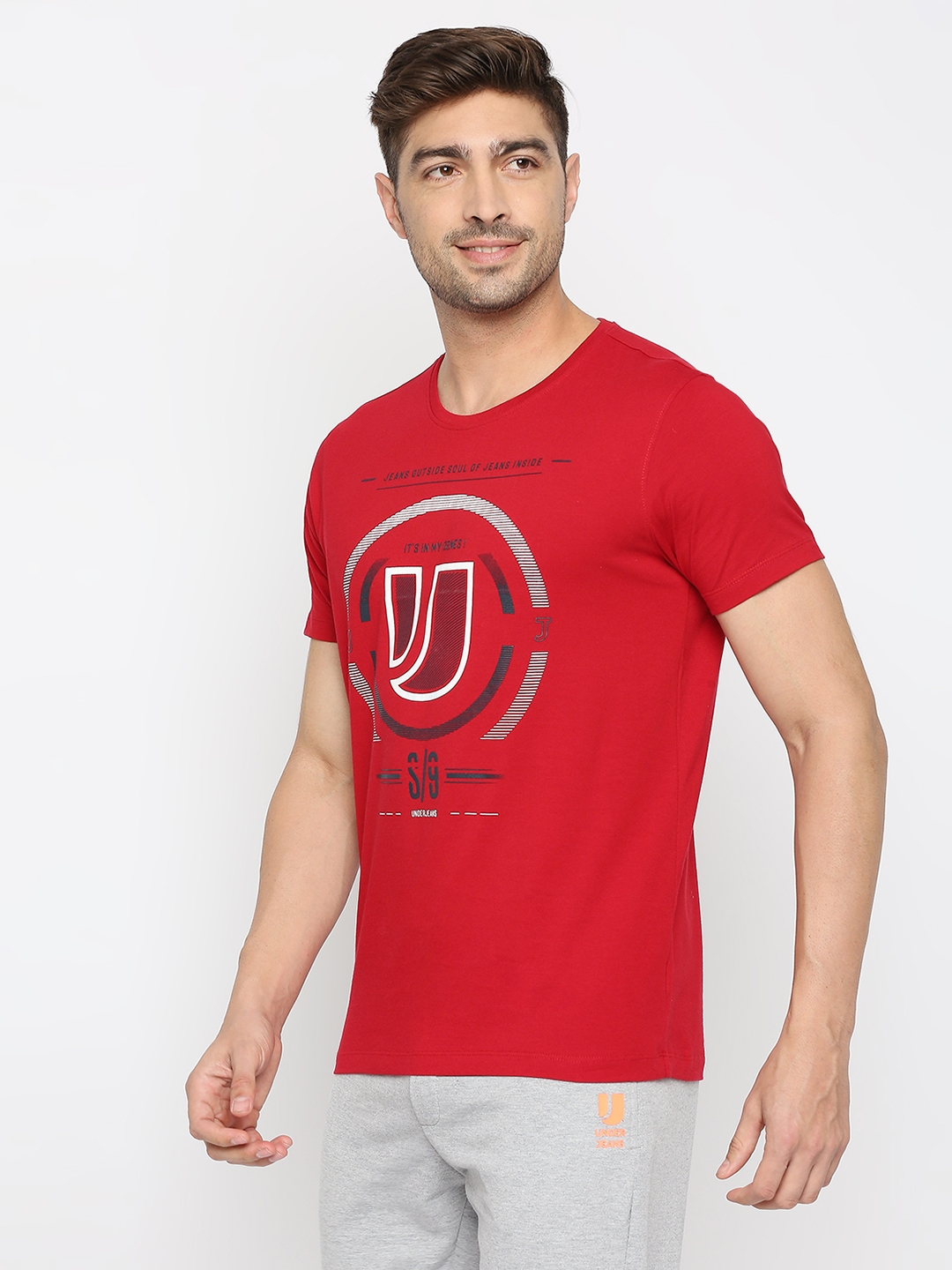 spykar | Underjeans by Spykar Men Deep Red Cotton Round Neck Printed Tshirt 1