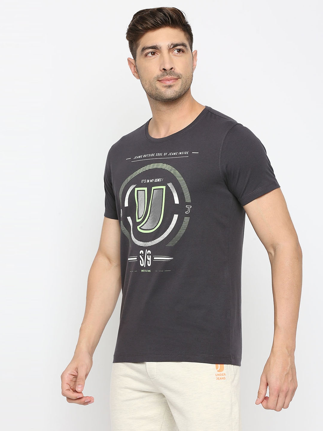 spykar | Underjeans by Spykar Men SLATE GREY Cotton Round Neck Printed Tshirt 1