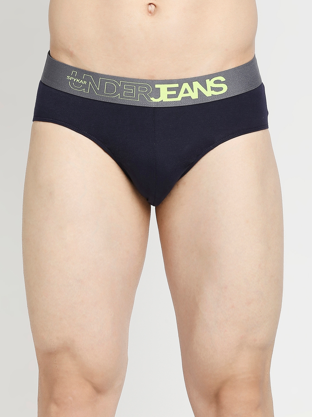 Underjeans By Spykar Yellow & Navy Blue Cotton Blend Brief - Pack Of 2