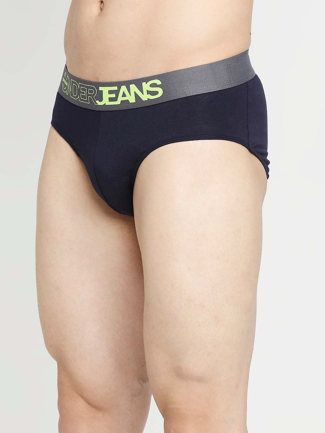 Underjeans By Spykar Yellow & Navy Blue Cotton Blend Brief - Pack Of 2