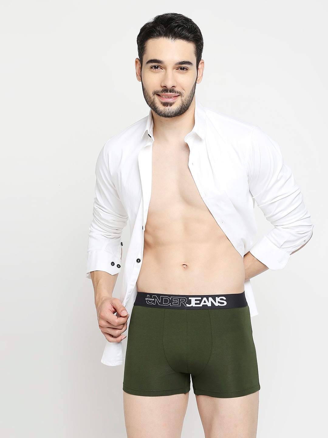 Underjeans By Spykar Dark Grey & Olive Cotton Blend Trunk - Pack Of 2