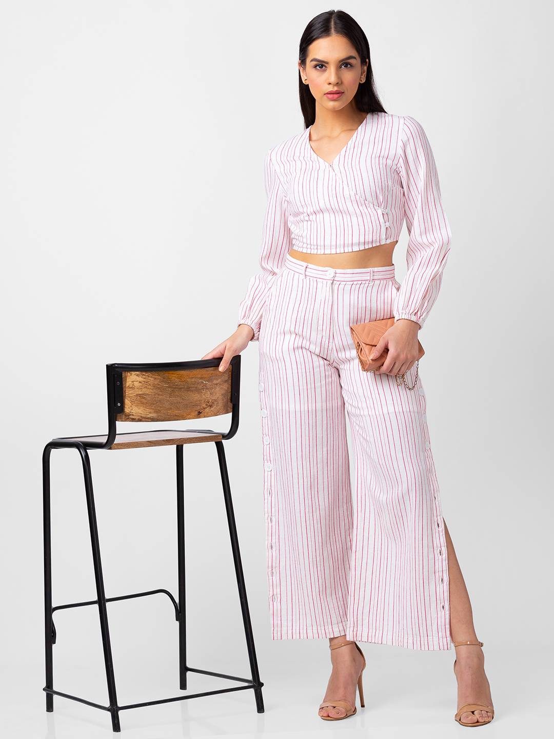 Pink striped trousers discount