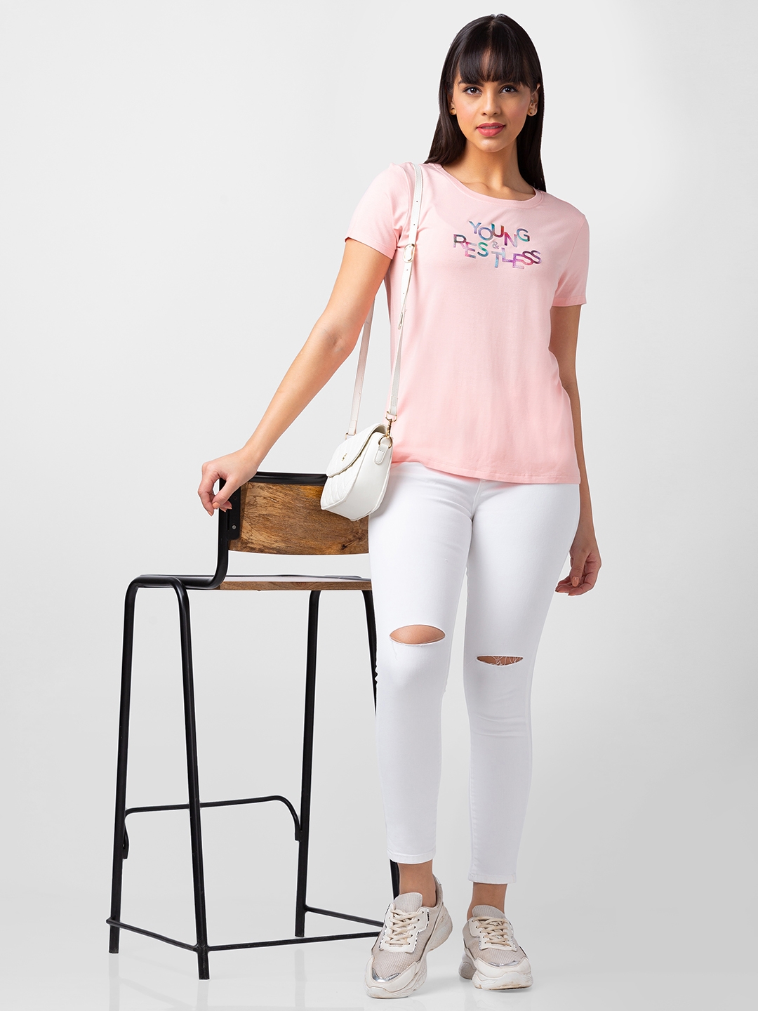 spykar | Spykar Women Pink Blended Regular Fit Half Sleeve Printed Tshirt 5