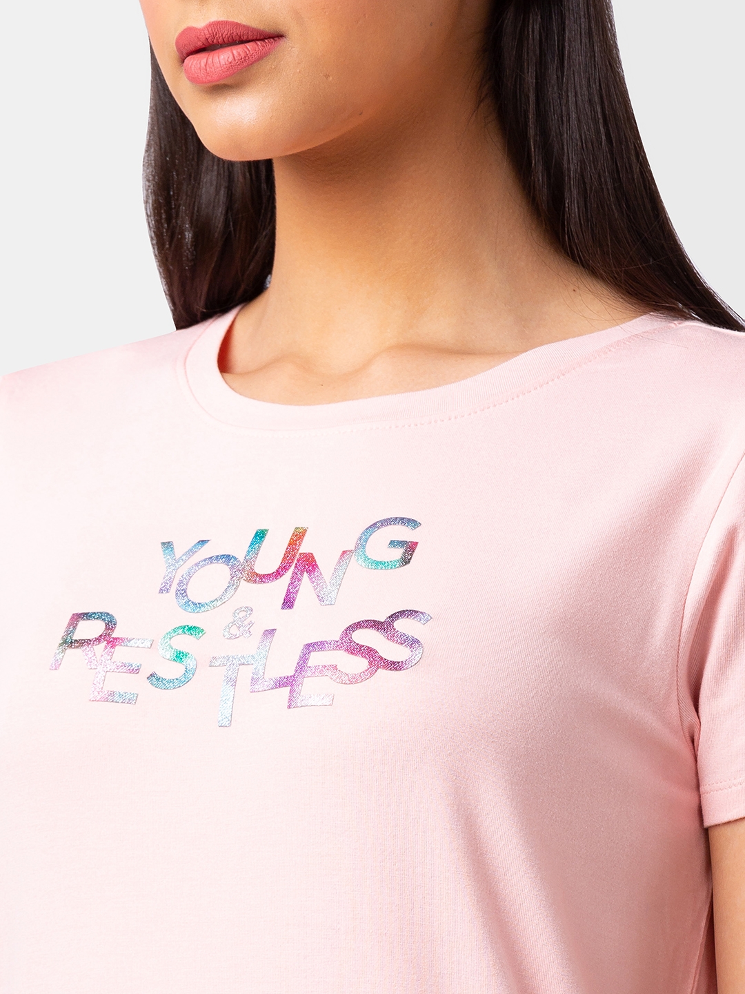 spykar | Spykar Women Pink Blended Regular Fit Half Sleeve Printed Tshirt 4