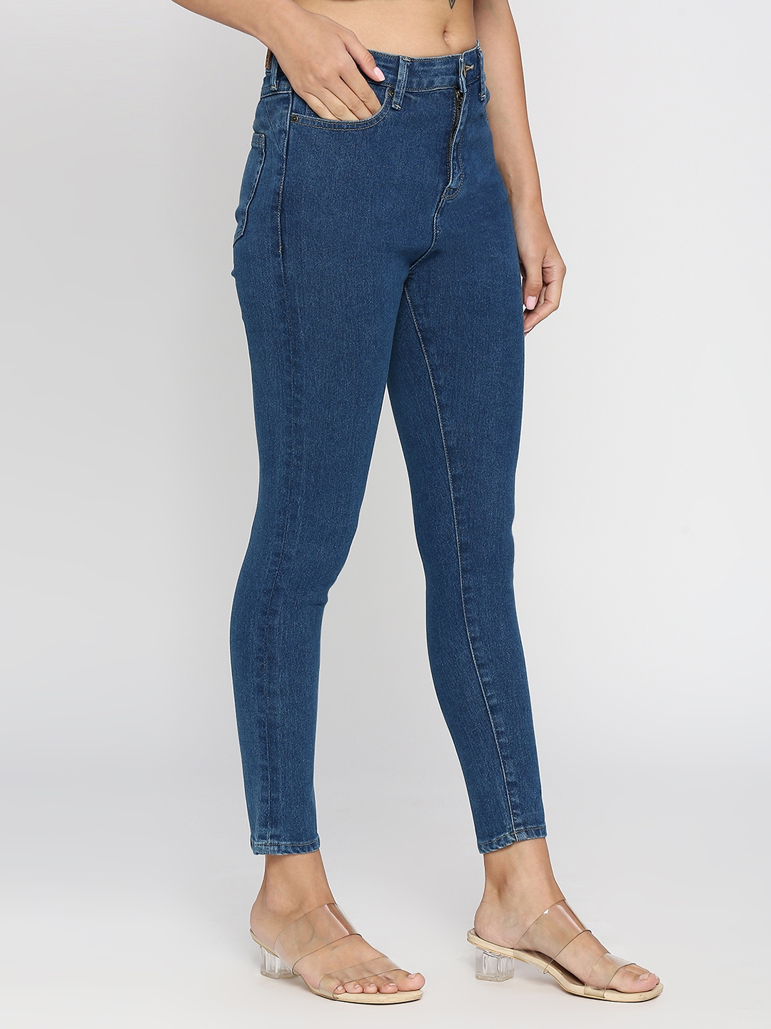 spykar | Spykar Women Mid Blue Cotton Skinny Fit Ankle Length Clean Look Mid Rise Jeans (YNR) 2