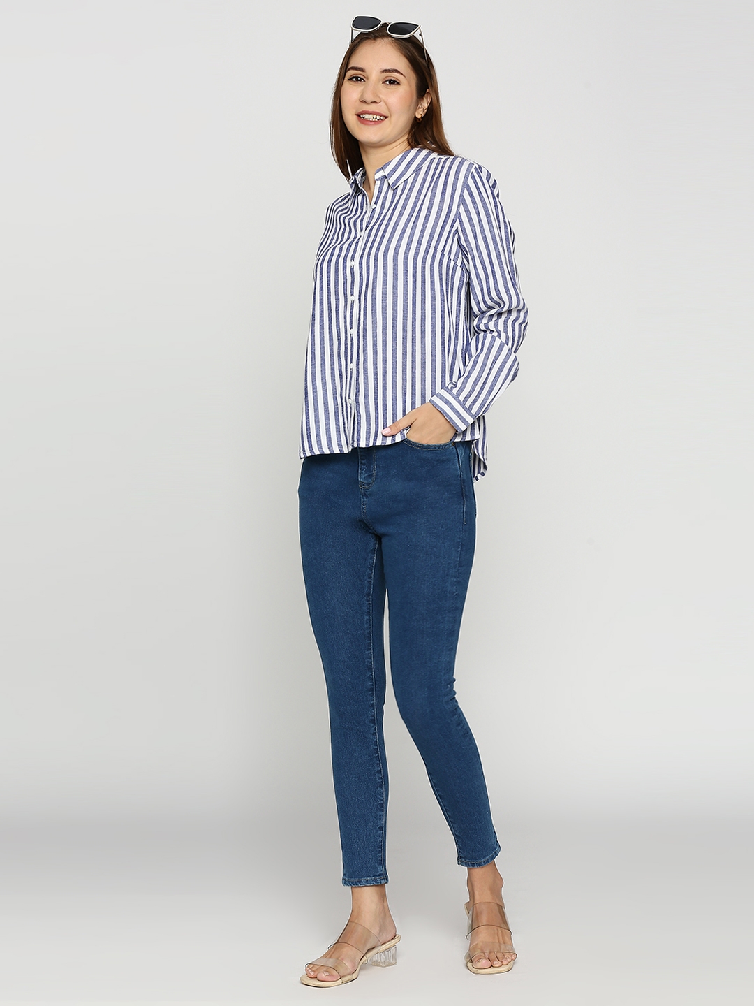 spykar | Spykar Women Mid Blue Cotton Skinny Fit Ankle Length Clean Look Mid Rise Jeans (YNR) 5