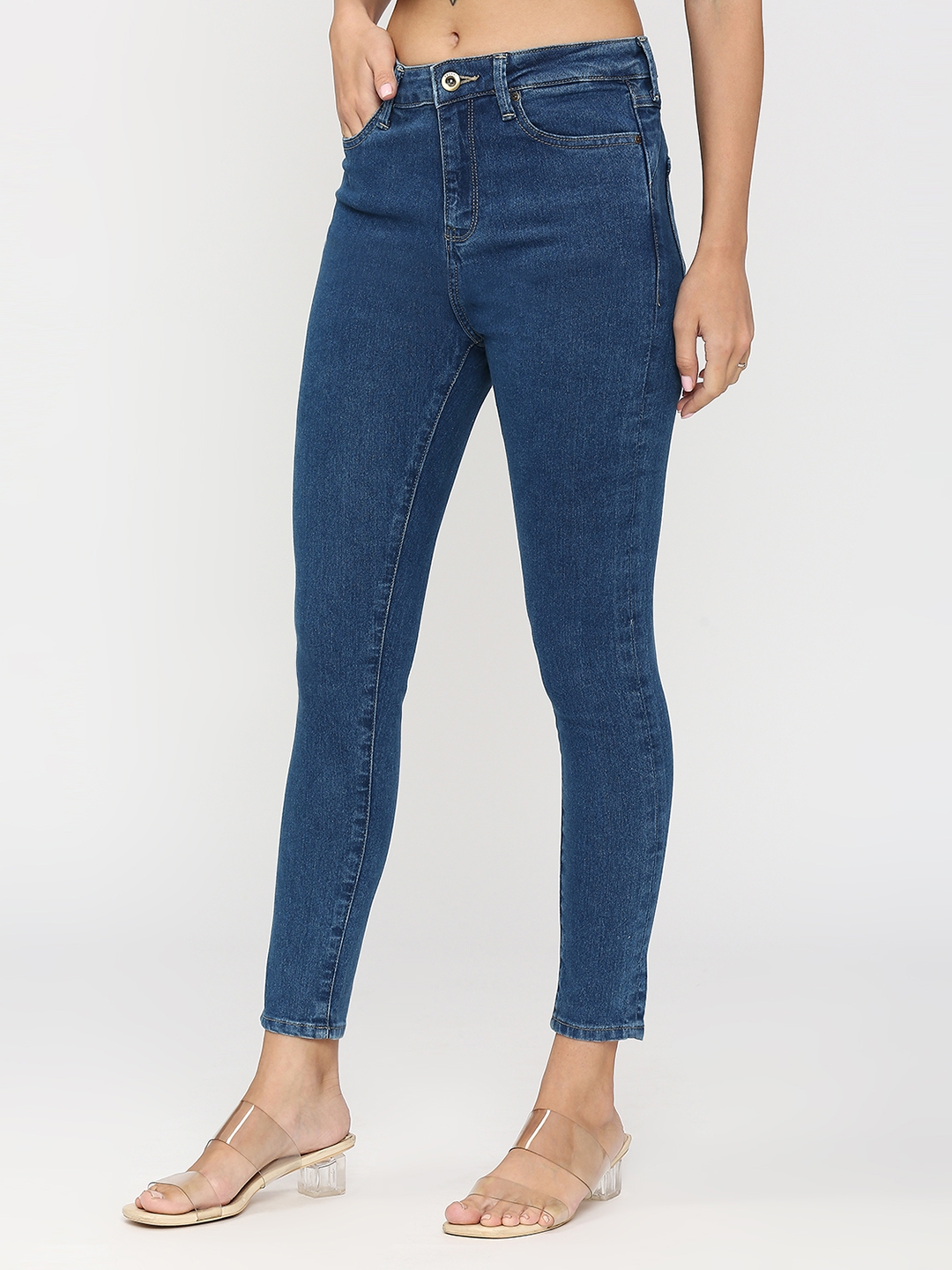 spykar | Spykar Women Mid Blue Cotton Skinny Fit Ankle Length Clean Look Mid Rise Jeans (YNR) 1
