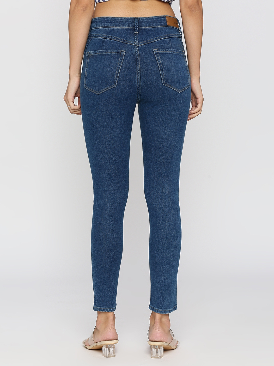 spykar | Spykar Women Mid Blue Cotton Skinny Fit Ankle Length Clean Look Mid Rise Jeans (YNR) 3