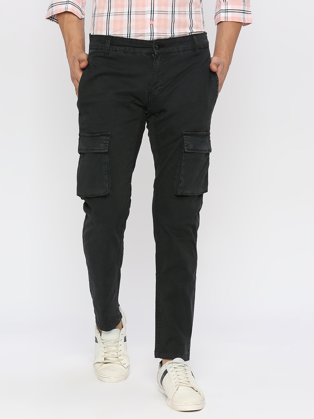 spykar | Spykar Men Black Lycra Slim Fit Ankle Length Plain Trousers 0