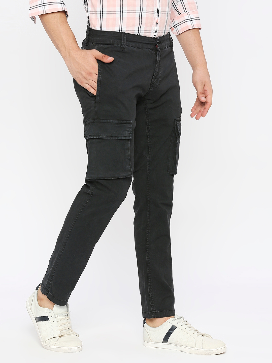 spykar | Spykar Men Black Lycra Slim Fit Ankle Length Plain Trousers 2