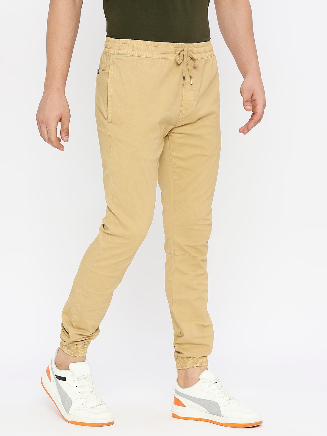 spykar | Spykar Men Camel Khaki Lycra Slim Fit Ankle Length Plain Trousers 2