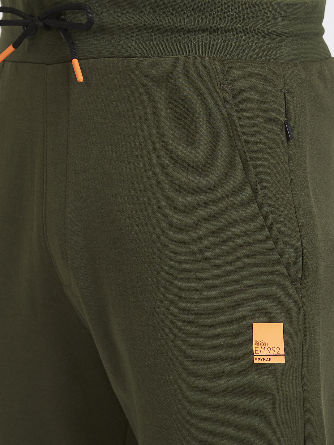 Spykar Men Olive Green Blended Regular Fit Plain Joggers Trackpant
