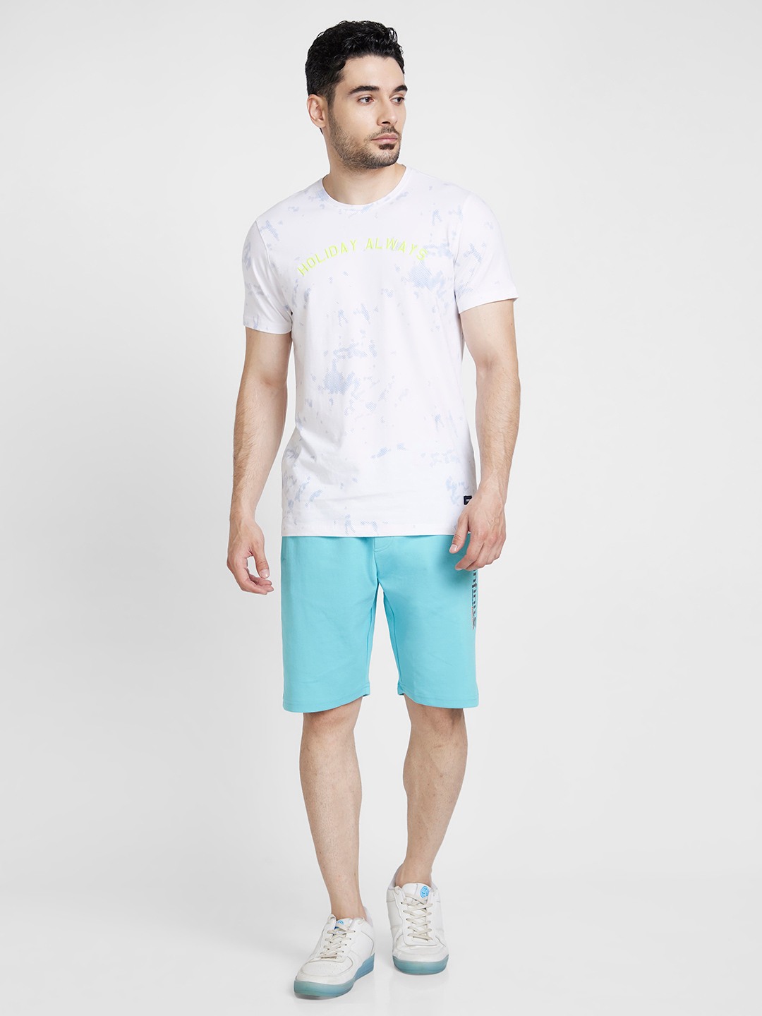 Spykar Men Sky Blue Blended Knee Length Shorts