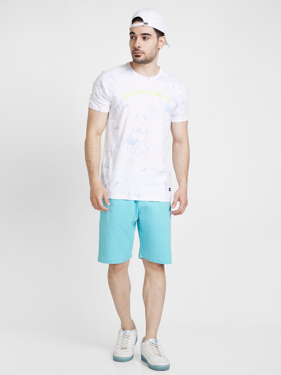 Spykar Men Sky Blue Blended Knee Length Shorts