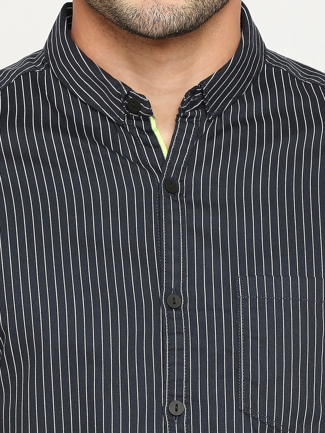 Spykar Men Navy Blue Cotton Slim Fit Striped Shirt