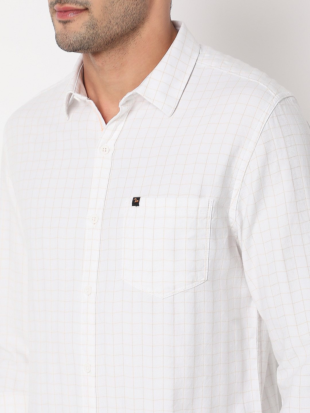 spykar | Spykar Men White & Khaki Cotton Slim Fit Checkered Shirt 4