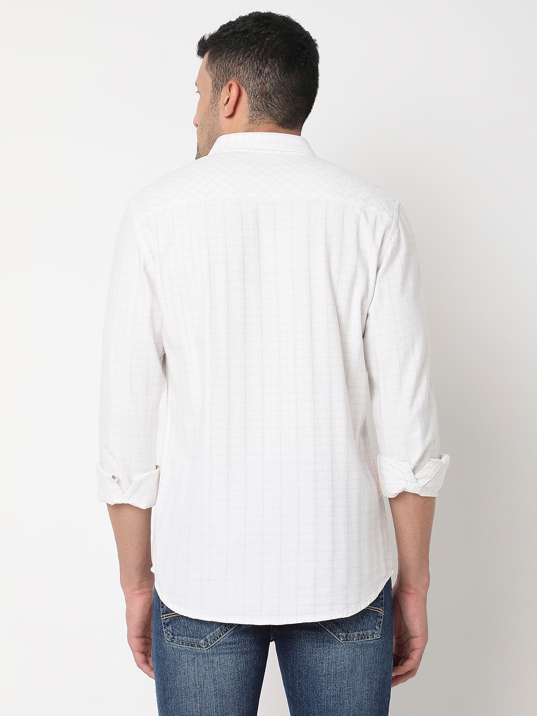 spykar | Spykar Men White & Khaki Cotton Slim Fit Checkered Shirt 3
