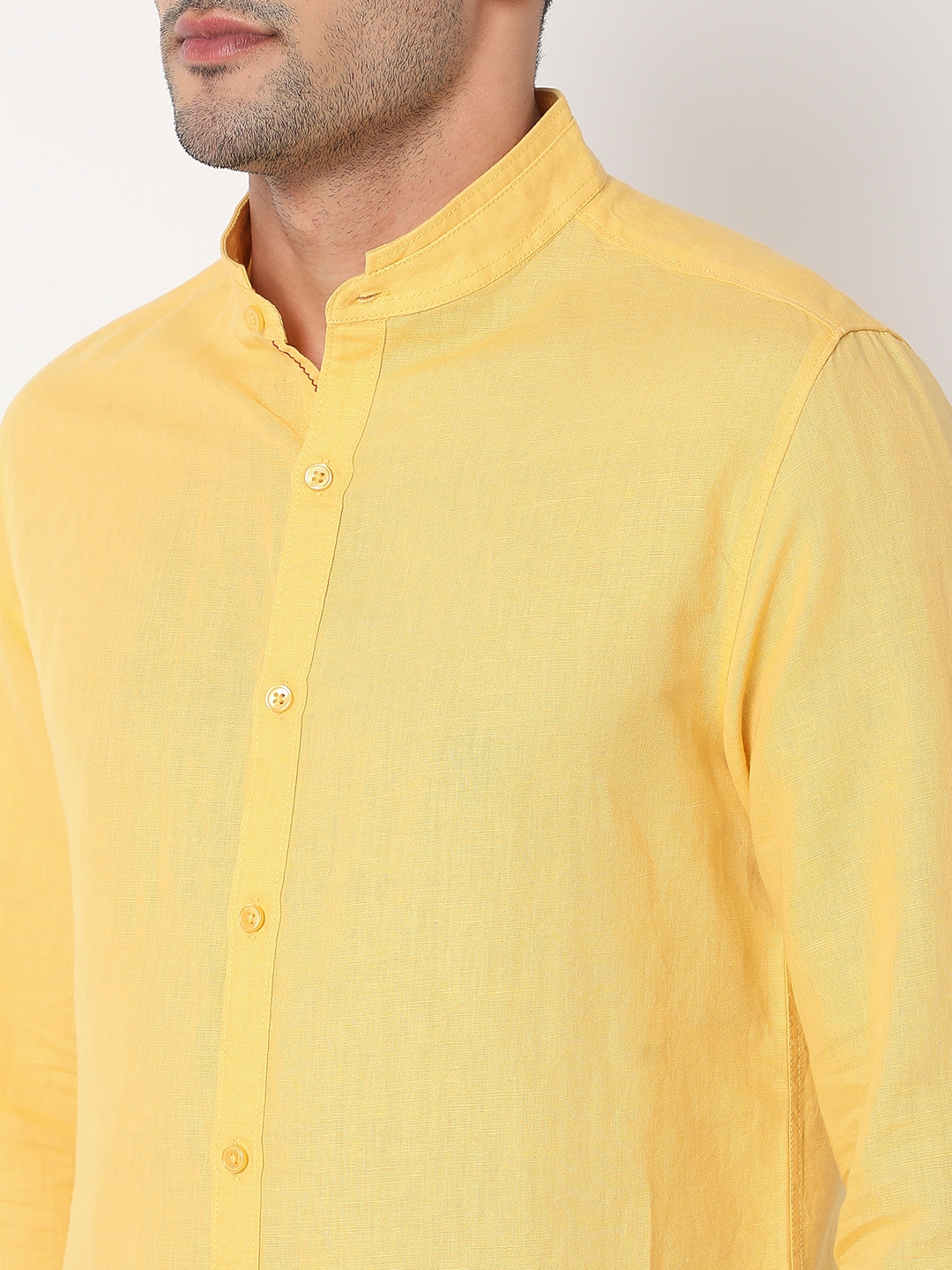 spykar | Spykar Men Lemon Yellow Cotton Slim Fit Plain Shirt 4