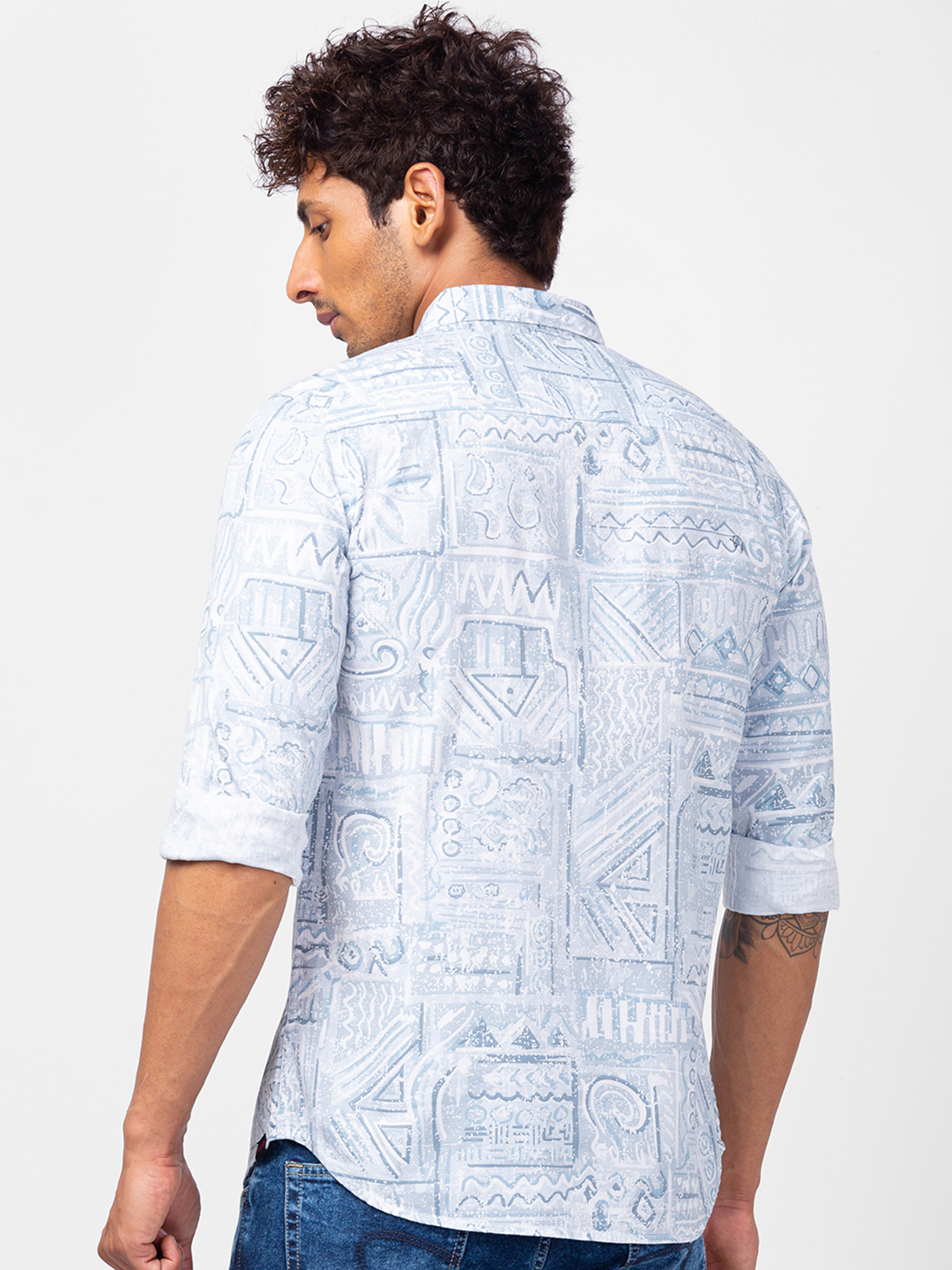 Spykar Men Grey Cotton Slim Fit Printed Shirt