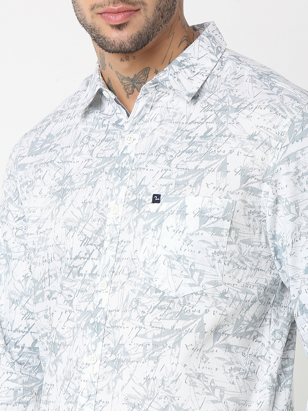 spykar | Spykar Men Grey Cotton Slim Fit Printed Shirt 4