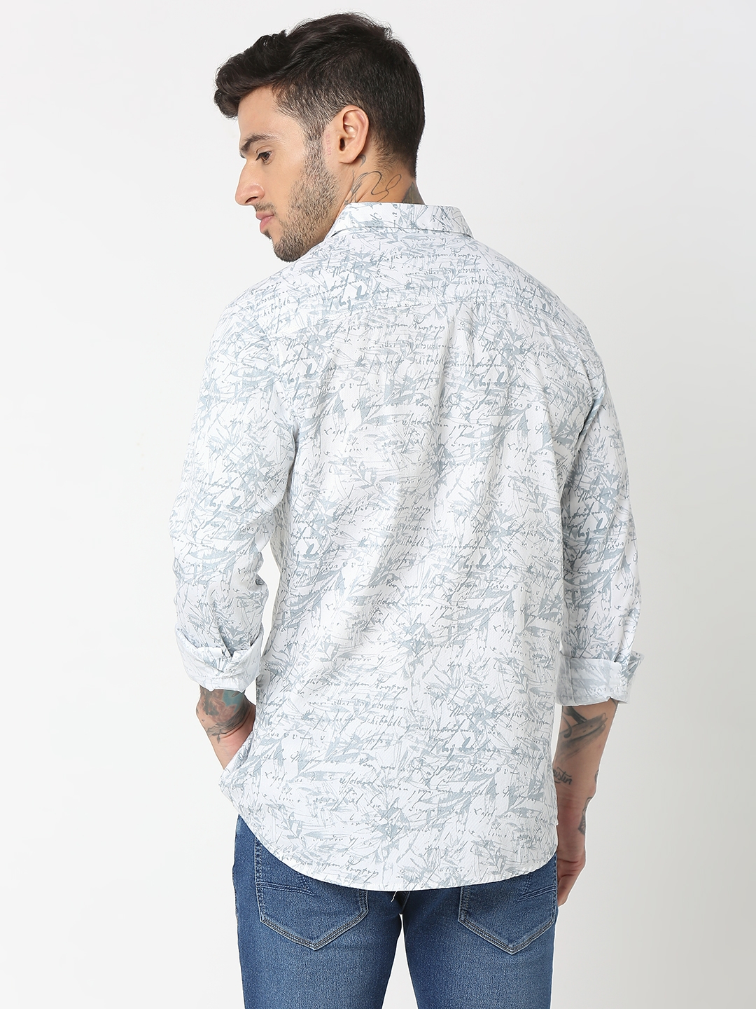 spykar | Spykar Men Grey Cotton Slim Fit Printed Shirt 3