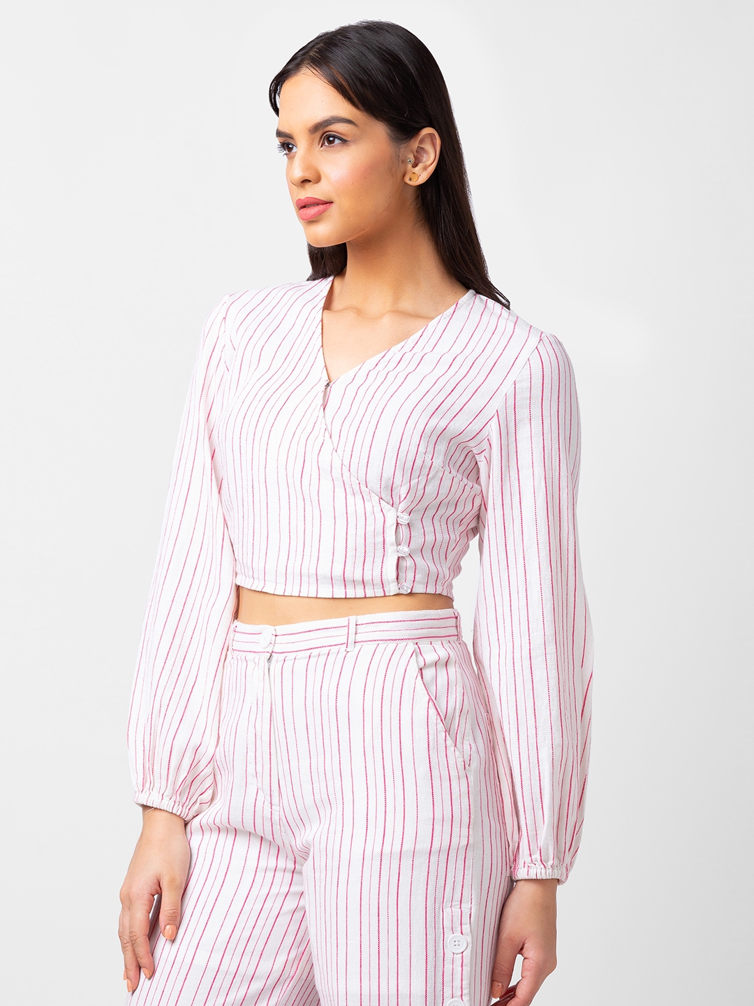 spykar | Spykar Women Pink Cotton Slim Fit Striped Shirt 3