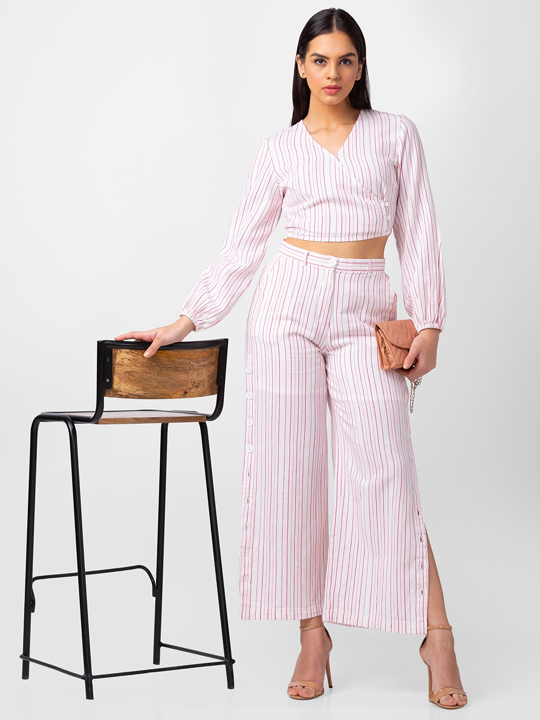 spykar | Spykar Women Pink Cotton Slim Fit Striped Shirt 5