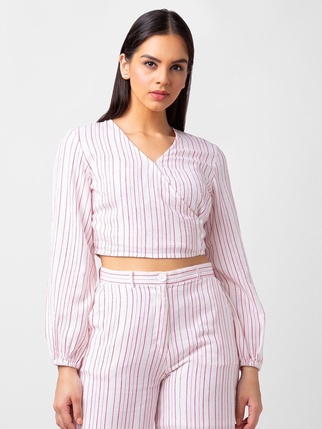 spykar | Spykar Women Pink Cotton Slim Fit Striped Shirt 0