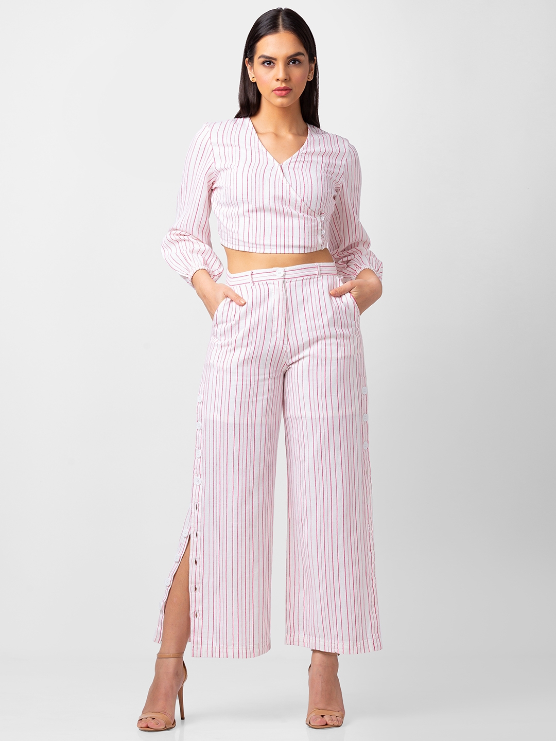 spykar | Spykar Women Pink Cotton Slim Fit Striped Shirt 1