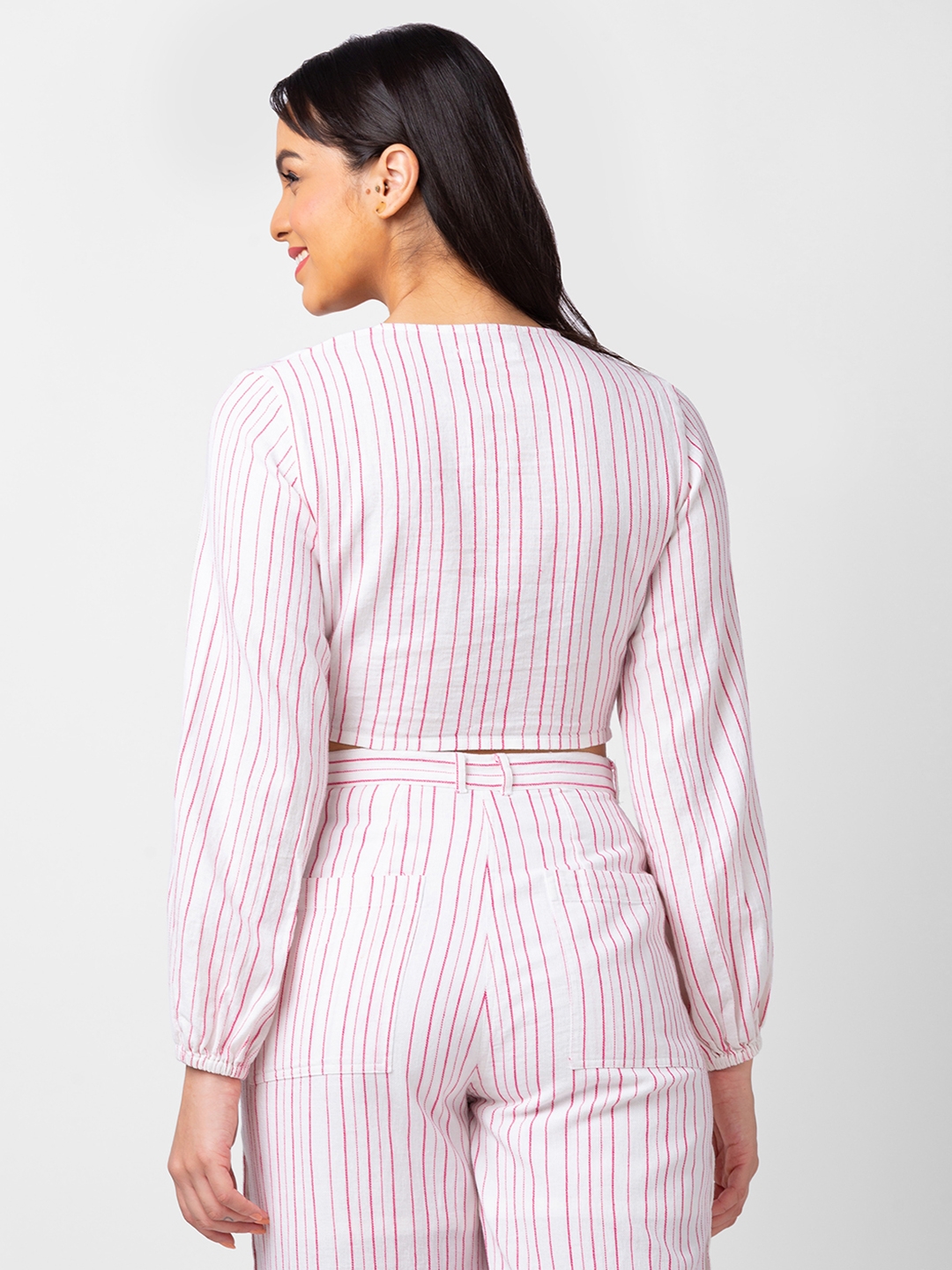 spykar | Spykar Women Pink Cotton Slim Fit Striped Shirt 2